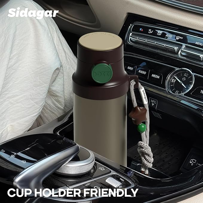 18 oz Insulated Water Bottle, Stainless Steel Travel Mug with Lid, Double Wall Vacuum Sports Water Bottle, BPA Free, Leak-Proof, Fits in Car Cup Holder, Great for Men Kid School, Brown