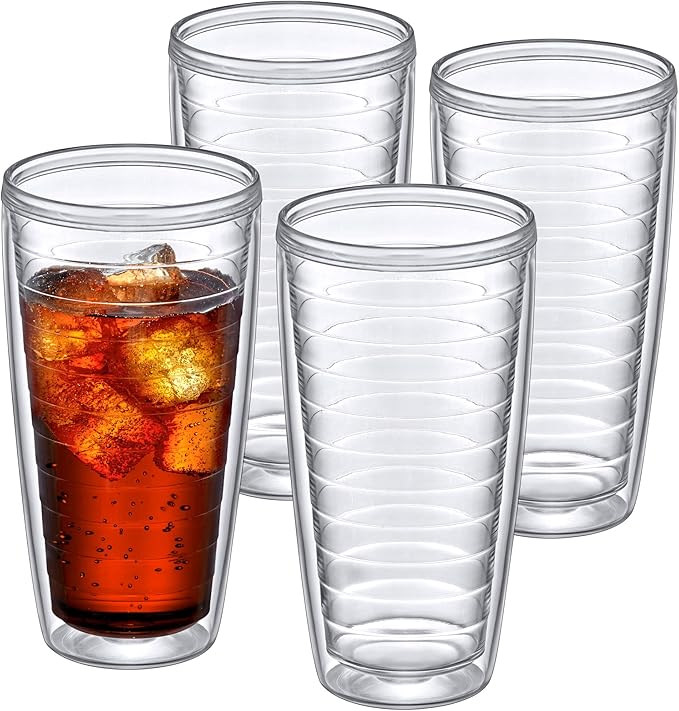 Amazing Abby - Alaska - 24-Ounce Insulated Plastic Tumblers (Set of 4), Double-Wall Plastic Drinking Glasses, All-Clear Reusable Cups, BPA-Free, Shatter-Proof, Dishwasher-Safe