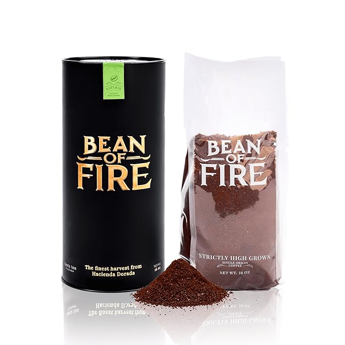 Bean of Fire El Salvador Kenyan Natural Ground Coffee – Medium Roast, Single Origin Specialty, Chocolate & Lemon Cup (16 oz)