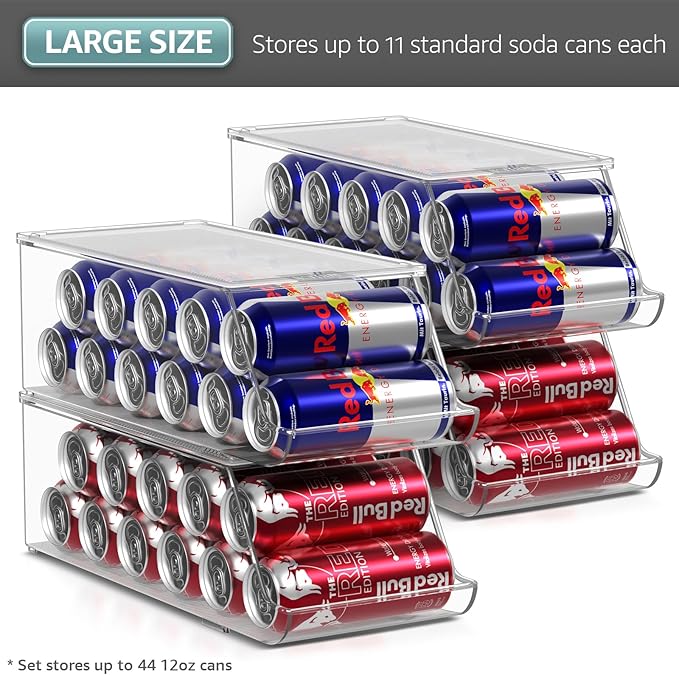 Sorbus Skinny Soda Can Organizer for Refrigerator - Stackable Slim Can Holder Dispenser with Lid for Fridge, Pantry, Freezer - BPA-Free, Clear Design, Drink Organizer for Fridge (4-Pack)