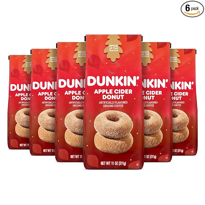 Dunkin’ Apple Cider Donut Artificially Flavored Ground Coffee, 11 Oz. Bags (Pack of 6)
