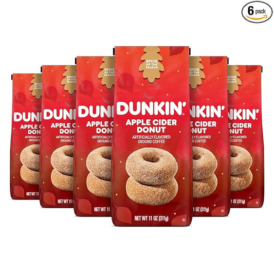 Dunkin’ Apple Cider Donut Artificially Flavored Ground Coffee, 11 Oz. Bags (Pack of 6)