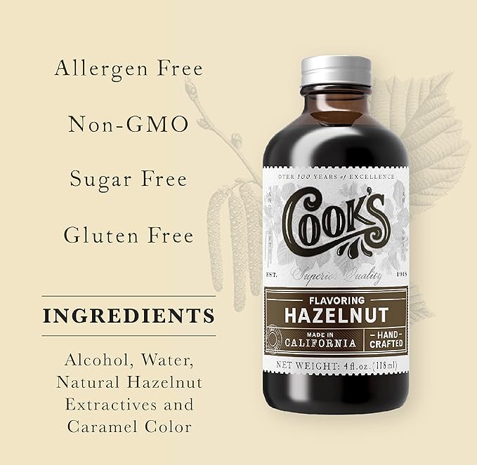 Cook's, Pure Hazelnut Flavor, Perfect for Baking and Cooking, Certified Kosher, Gluten Free, Allergen Free, Vegan, 16 oz