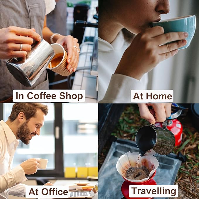 Milk Frothing Pitcher, 14oz 400ml Stainless Steel Milk Frother Cup Steaming Pitcher, Coffee Bar Cappuccino Espresso Machine Accessories Barista Tools, Metal Milk Jug with Latte Art Pen