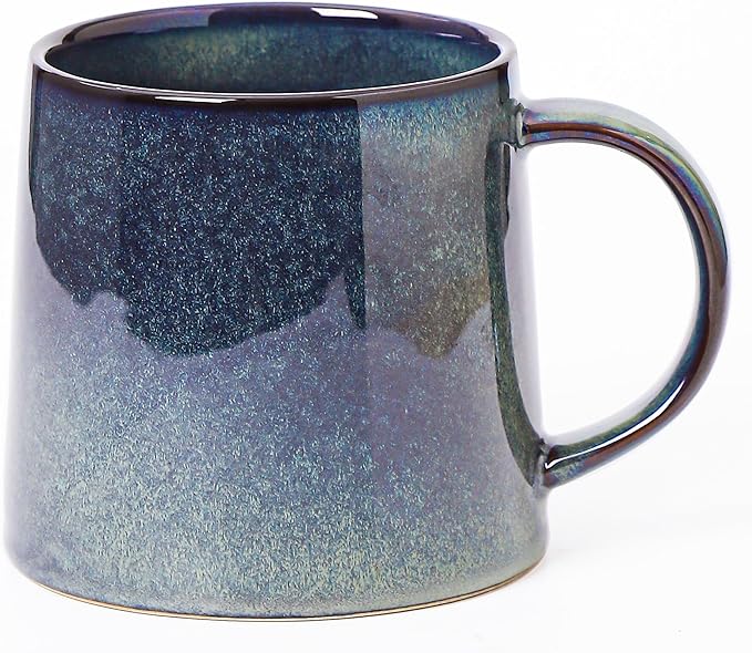 Mkour 20oz Large Ceramic Coffee Mugs, Handmade Cup, Big Tea Cups with Large Handle for Office and Home, Microwave and Dishwasher Safe (Blue Green)