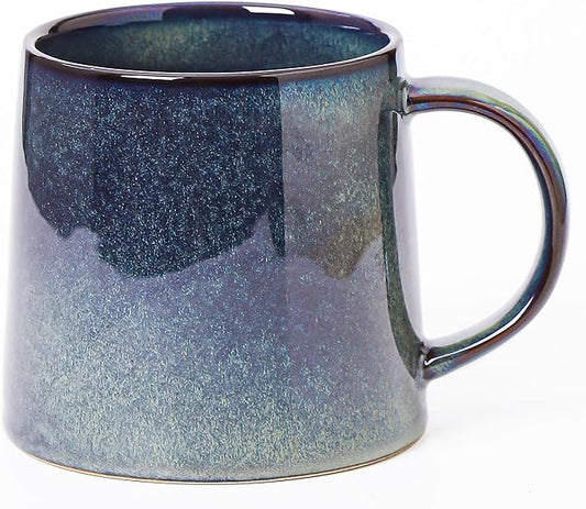 Mkour 20oz Large Ceramic Coffee Mugs, Handmade Cup, Big Tea Cups with Large Handle for Office and Home, Microwave and Dishwasher Safe (Blue Green)