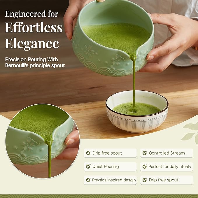 Matcha Whisk Set 9pcs – Matcha Tea Set with Ceramic Matcha Bowl, Bamboo Whisk (Chasen), Scoop, Sifter | Matcha Kit for Japanese Tea Ceremony & Beginners(Green)