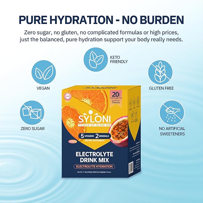 Electrolytes Powder Packets, Citrus Passion Fruit(0.36 oz*20 Sticks), Sugar Free Hydration Packets Electrolyte Drink Mix with 7 Vitamins and Electrolytes, Keto Friendly, Vegan