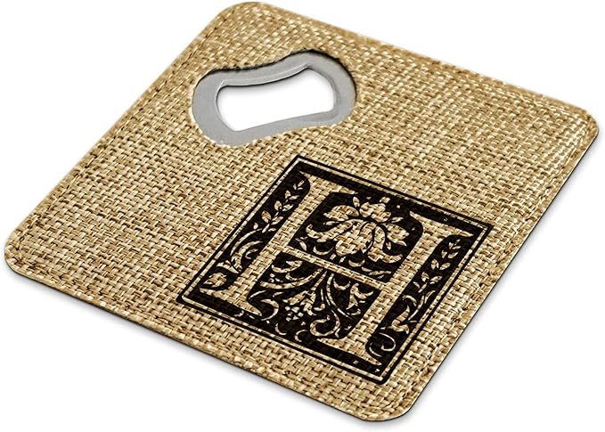 Smile Art Design Family Monogram Custom Coaster Bottle Opener Holder Burlap Material Family Name Personalized Prints Personalized Gifts House Warming Wedding Gift Rustic Decor Style7