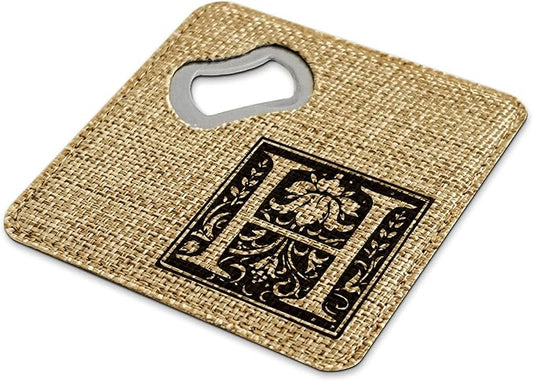 Smile Art Design Family Monogram Custom Coaster Bottle Opener Holder Burlap Material Family Name Personalized Prints Personalized Gifts House Warming Wedding Gift Rustic Decor Style7