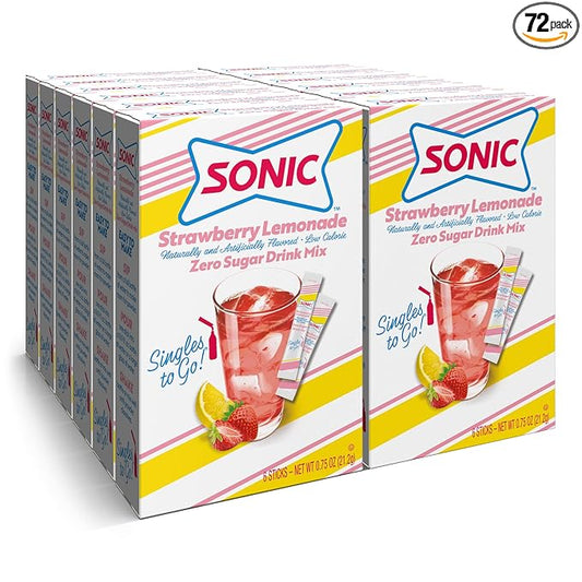 Sonic Singles To Go Powdered Drink Mix, Strawberry Lemonade, 6 Sticks Per Box, 12 Boxes (72 Sticks Total)