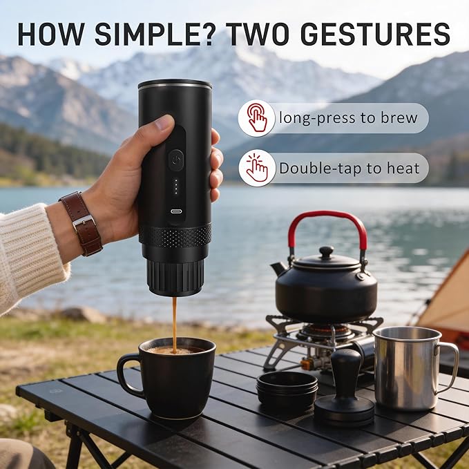Portable Electric Coffee Maker Espresso Machine, Car Coffee Maker for Travel Self-Heating with USB-C, Battery Powered with 7800mAh, for Ground Coffee & NS Capsule, for RV, Hiking, Office,Gifts for Men
