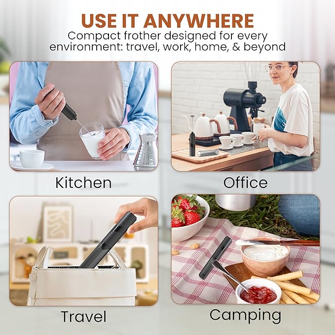 Portable Travel Frother with Case Mini - Battery Operated Handheld Milk Frother with Cover - Coffee Mixer Wand - Wisking Tool Electric Whisk - Coffee Stirrers Electric Whisker - Drink Mixer Handheld