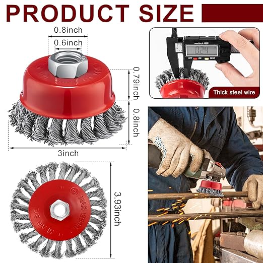 Tandefio 24 Pcs 3 Inch and 4 Inch Wire Wheel Cup Brush with 5/8"-11 Threaded Arbor for 4 1/2 Angle Grinder Twisted Knotted Grinder Abrasive Wire Brushes for Heavy Cleaning Rust Removal (Combined)