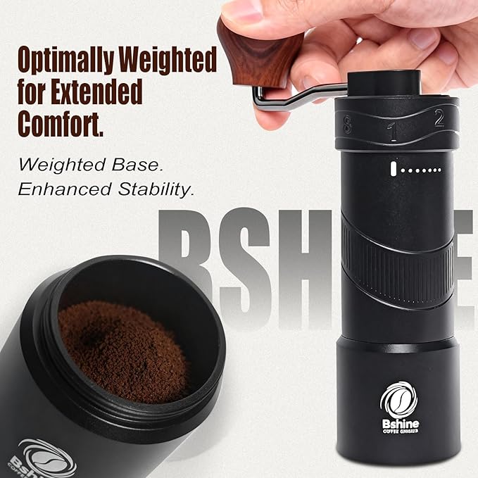 Bshine Manual Coffee Grinder with Carrying Case - External Adjust, Conical Burr, 8 Grind Settings, Black