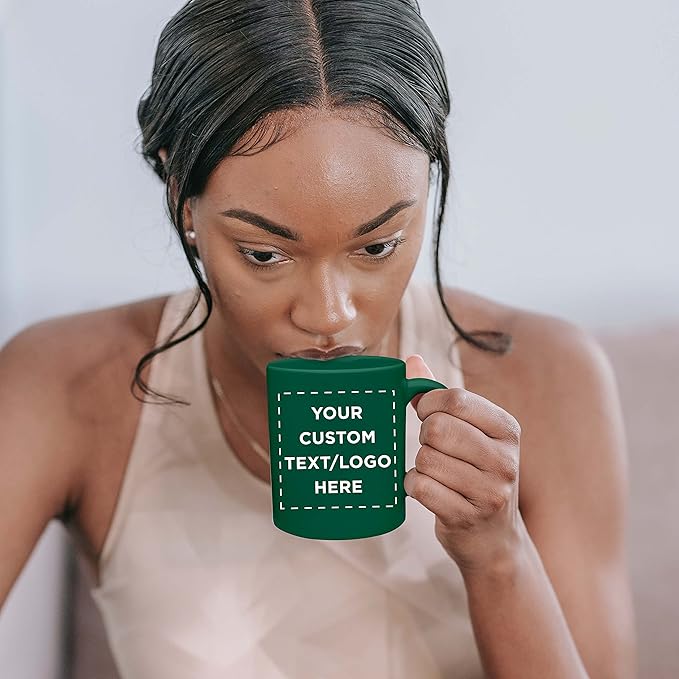 Custom Ceramic Coffee Mugs 11 oz. Set of 50, Personalized Bulk Pack - Coffee cup set, Iced coffee cup, Gaming mug - Green