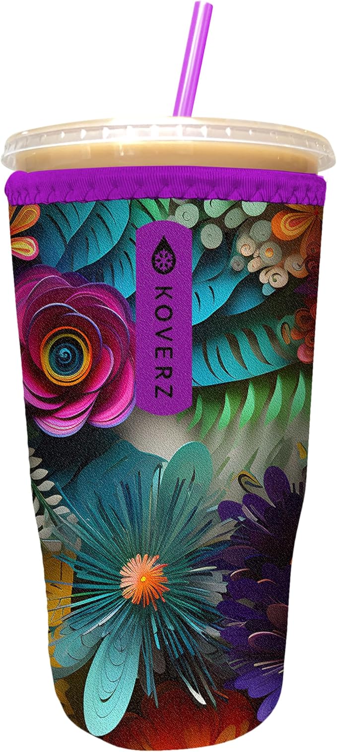 Koverz Iced Coffee Sleeve, Insulated Neoprene Cup Sleeve, Fits a 32 Oz. Coffee Cup, Washable and Reusable, Iced Coffee Accessories, Large Wallflowers
