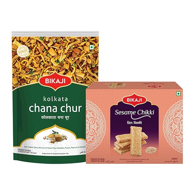 Bikaji Sesame Chikki 400g & Kolkata Jhaal Chanachur 1kg Combo | Nutty Chikki & Spicy Mix | Winter Special & Sharing Snack