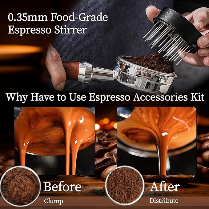 51MM Espresso Accessories - WDT Tool, Coffee Distributor & Tamper set with 3-in-1 Design, 304 Stainless Steel Premium Coffee Accessories for Home Baristas & Beginners