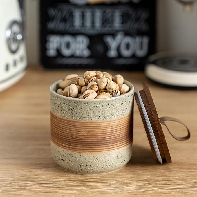 Coffee Storage Container Jar with Lid, Ceramic Kitchen Food Storage Jars with Airtight Lids for Spice Sugar Cookie, Stackable Decorative Jars for Coffee Countertop, 28 fl.oz