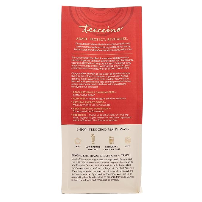 Teeccino Chaga Ashwagandha Coffee Alternative - Butterscotch Cream - Organic, Adaptogenic Herbal Mushroom Coffee, Medium Roast, Caffeine Free, Prebiotic, Acid Free, Gluten Free - 10 oz