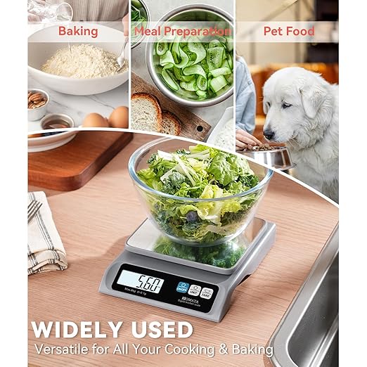 BOMATA 0.1g/ 13lb Food Scale, USB Rechargeable, Digital Kitchen Scale with Removable Stainless Steel Pan, Backlit LCD Display, for Cooking, Baking B621 Grey