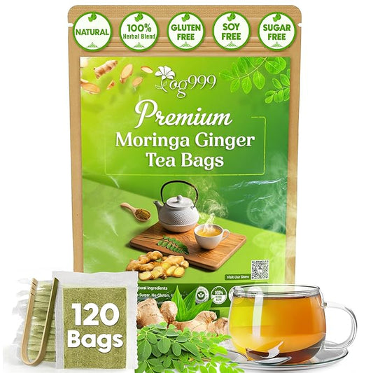 TOG999, Permium Moringa Ginger Herbal Tea – 120 Tea Bags – Caffeine-Free, Smooth & Warming Blend – Pure Ingredients, Sustainably Sourced. No Sugar. No Gluten. Vegan.