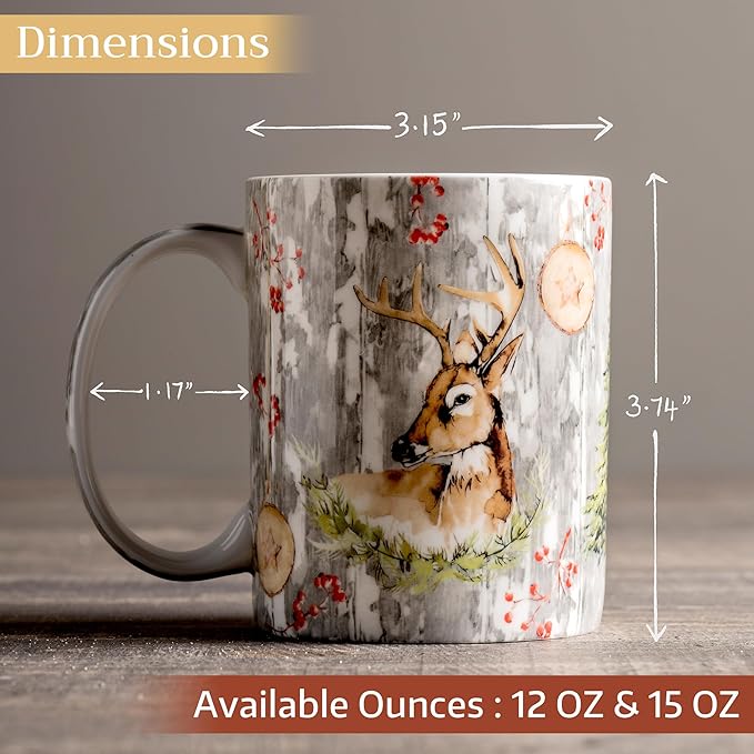 Maison d' Hermine Coffee Mug with Handles Fine Bone China Mugs Pack of One Tea Cups for Hot Beverages Cappuccino Latte Home Restaurant Office Perfect for Gift (Mountain Life - Chalet, 12 Ounce)