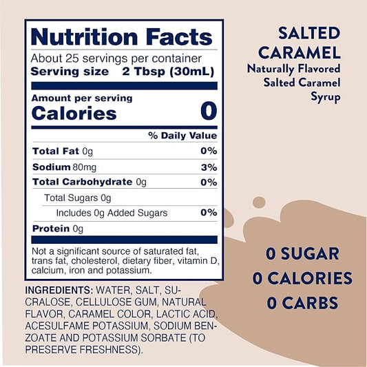 Jordan's Skinny Mixes Sugar Free Coffee Syrup, Salted Caramel Coffee Flavoring Syrup, Zero Calorie Drink Mix, Lattes, Baking, Protein Shake or Cocktail, Dairy & Gluten Free, Kosher, 25.4 Fl Oz
