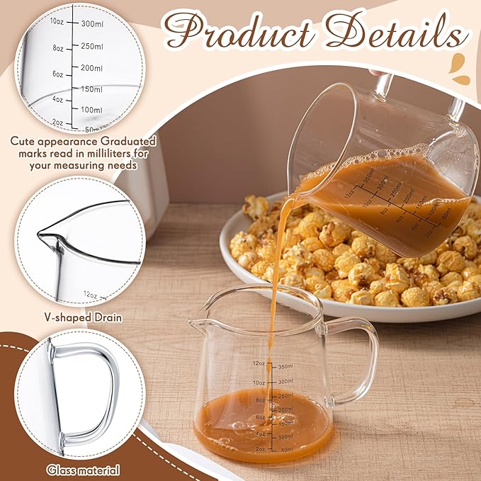Honeydak 2 Pack 12oz Coffee Measuring Glass Cups Espresso Pitcher Heat Resistant Glass Coffee Measuring Cup Milk Frothing Pitcher Espresso Shot Glasses, Creamer Container, Microwave Dishwasher Safe