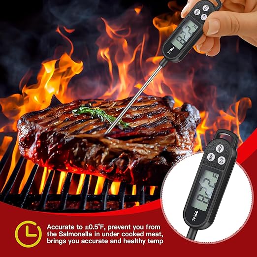 Copkim 12 Pcs Meat Food Thermometer Food with Probe Water Liquid Instant Read Digital Thermometer Kitchen Cooking Supplies for Cooking BBQ Milk Yogurt (Black)