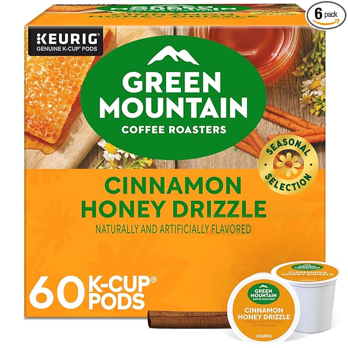 Green Mountain Coffee Roasters Cinnamon Honey Drizzle, Single-Serve Keurig K-Cup Pods, 6 Boxes of 10 (60 Count Total)
