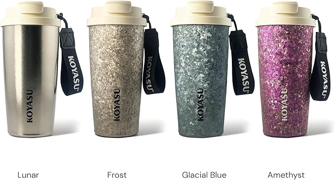 KOYASU® Ti-Zero™ 16oz Titanium Water Bottle [Glacial Blue] - Crystal Ice Finish. Double-Wall Vacuum Insulated Sport Mug. Fits Car Cup Holder, Sweat-Proof & Leak-Proof for Road Trips