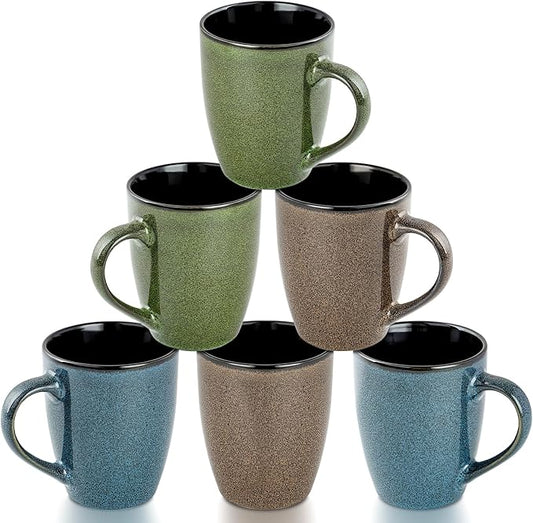 Ceramic Mugs 12oz,Set of 6,Large Ceramic Coffee Mugs for Men, Women, Dad, Mom, Coffee cups,Modern Coffee Mugs With Handle For Tea,Latte,Cappuccino,Cocoa. (6 Pack)