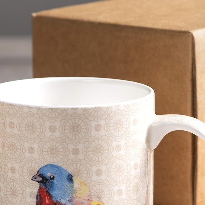 Maison d' Hermine Coffee Mug with Handles Fine Bone China Mugs Pack of One Tea Cups for Hot Beverages Cappuccino Latte Home Restaurant Office Perfect for Gift (Birdies On Wire - Robin, 12 Ounce)