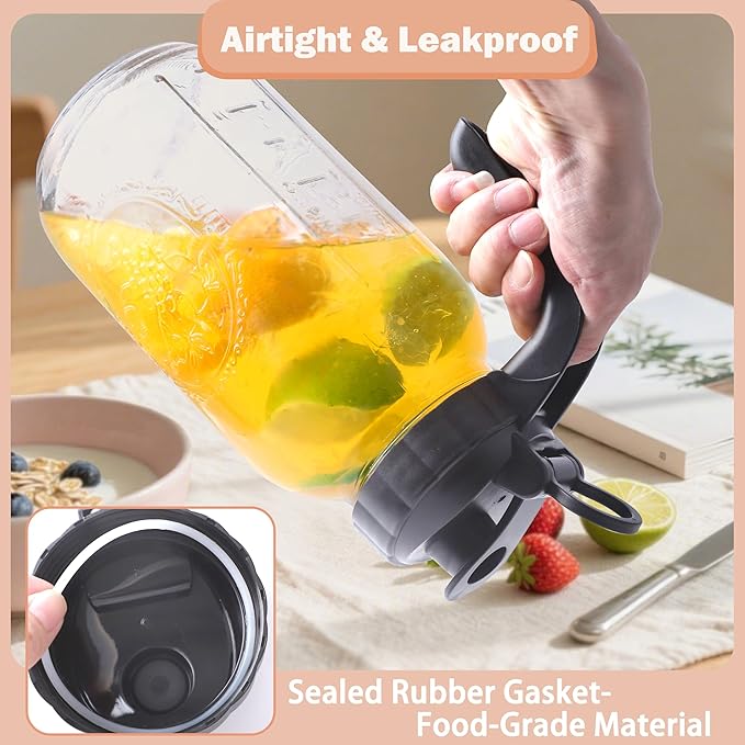Half Gallon Mason Jar Pitcher With Lid 64 Oz Cold Hot Water Pitchers With Pour Spout 2 Quart Sun Tea Glass Jug For Fridge Beverage,Tea, Coffee, Lemonade, Juice, Milk Container Leakproof