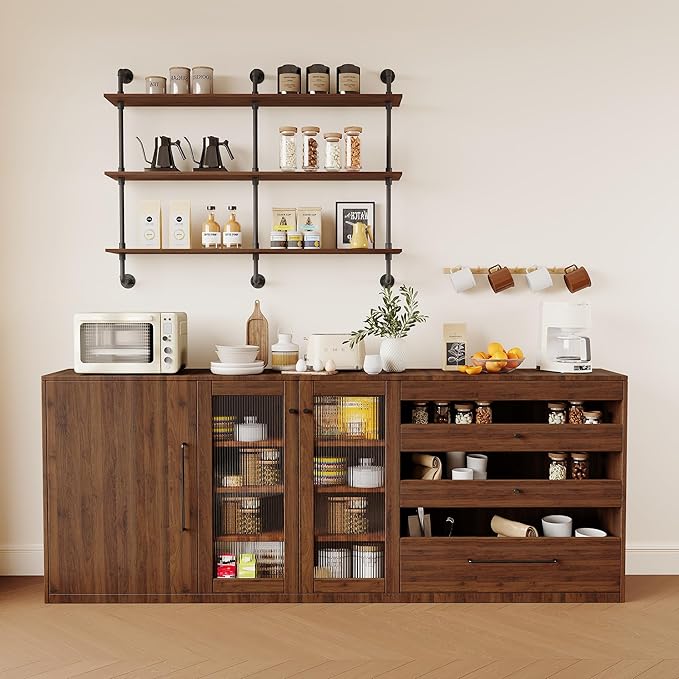 3-Tier Industrial Pipe Floating Shelf – Rustic 60 inch Wood Wall-Mounted Storage Shelf for Kitchen Office,Bathroom & Home Decor -Walnut