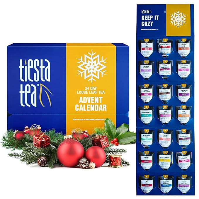 Tiesta Tea 2025 Advent Calendar, 24 Unique Loose Leaf Blends, Limited Edition Holiday Tea Gift Set, Perfect Variety Pack for Tea Enthusiasts
