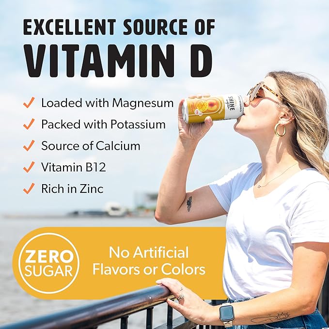 Shine Water Peach Mango Vitamin D Electrolyte Drinks 12-Pack, Sugar Free Flavored Water with Magnesium, Zinc & Antioxidants, Low Calorie Hydration Beverage, Plant-Based Vitamin Water Zero Sugar
