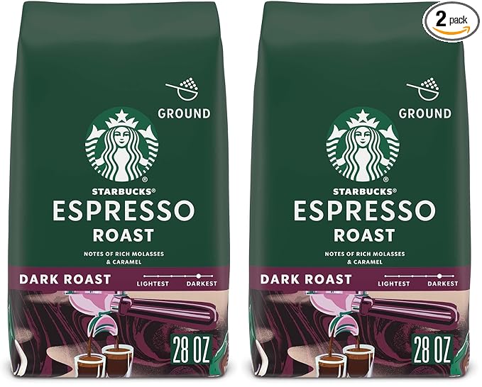 Starbucks Ground Coffee, Dark Roast Coffee, Espresso Roast, 100% Arabica, 1 bag (28 oz) (Pack of 2)