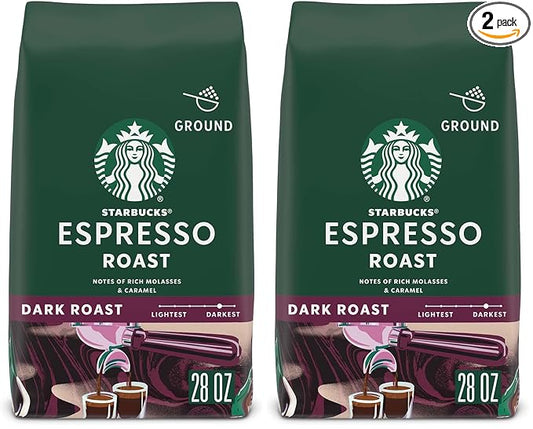 Starbucks Ground Coffee, Dark Roast Coffee, Espresso Roast, 100% Arabica, 1 bag (28 oz) (Pack of 2)