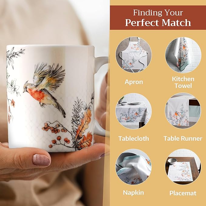 Maison d' Hermine Coffee Mug with Handles Fine Bone China Mugs Pack of Two Tea Cups for Hot Beverages Cappuccino Latte Home Restaurant Office Perfect for Gift (Whitish Shabby Chique, 15 Ounce)