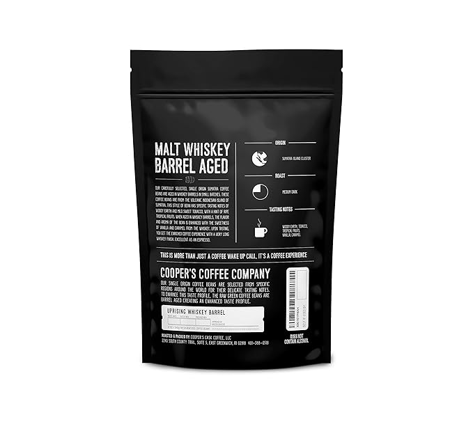 Single-Malt Whiskey Barrel Aged Coffee - Ground - Single Origin Sumatra Coffee Beans Aged in Stout Whiskey Barrels - UPRISING- 2lb Bag