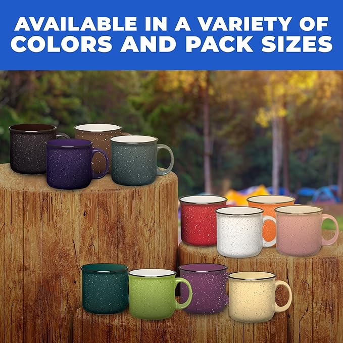 Set of 8 Ceramic Campfire Mugs – 15 Oz, Gray – Coffee & Tea Cups for Home, Work, Travel, Camping – Customizable, Great for DIY, Events, Companies