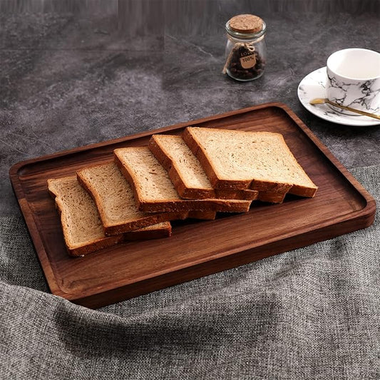 Rustic Walnut Wood Serving Tray, 13"x9" Rectangle Platter, Tea/Coffee Table Tray, Kitchen Decor, Wood Dessert Cup & Vanity Tray for Jewelry