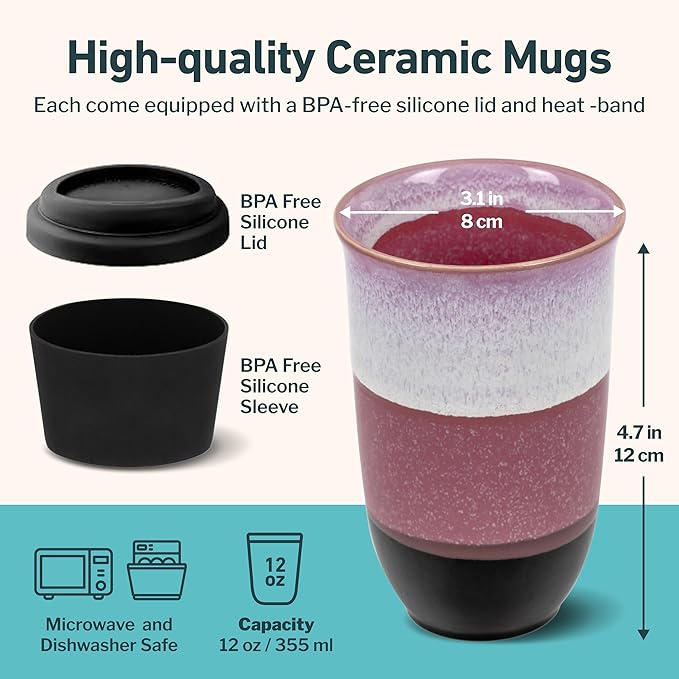 NOVA CERAMICS Coffee Travel Mug – Reusable Coffee Cup – Microwave & Dishwasher Safe Coffee Green Tumbler - Gifts For Women Men Him Her – 12oz – Eclipse