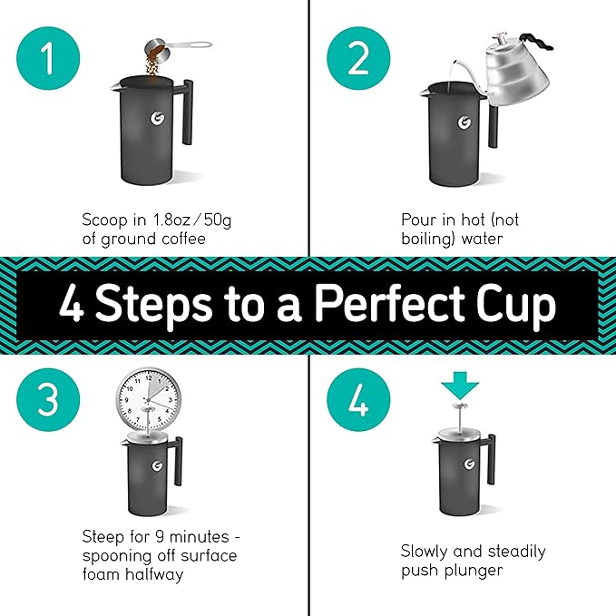 Coffee Gator French Press Coffee Maker 34oz, Double Insulated Stainless Steel Brewer plus Travel Jar Canister, Portable Hot Cold Brew Tea for Coffee Bar Accessories Kitchen Camping, Orange