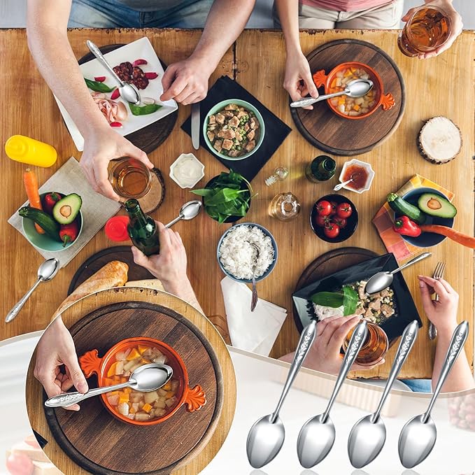 Nuogo 200 Pieces Dinner Spoons Set 6.69 Inches Silverware Spoons Bulk Stainless Steel Food Grade Tablespoons for Home Restaurant Kitchen Dishwasher Safe (C)