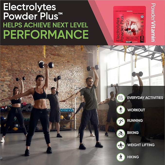 PowderVitamin Electrolytes Powder Plus (50 Servings) Raspberry Electrolyte Powder Zero Calorie Keto, 0 Sugar, No Maltodextrin,1000mg Potassium,120mg Calcium,120mg Magnesium, Hydration Powder