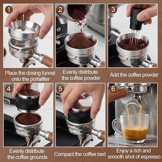 Zhehao 3 Pcs 51mm Espresso Accessories Kit, 2 in 1 Espresso Tamper and Distributor Leveler, Magnetic WDT Tool, and Dosing Funnel Set for Home Office Coffee Machines and Portafilters